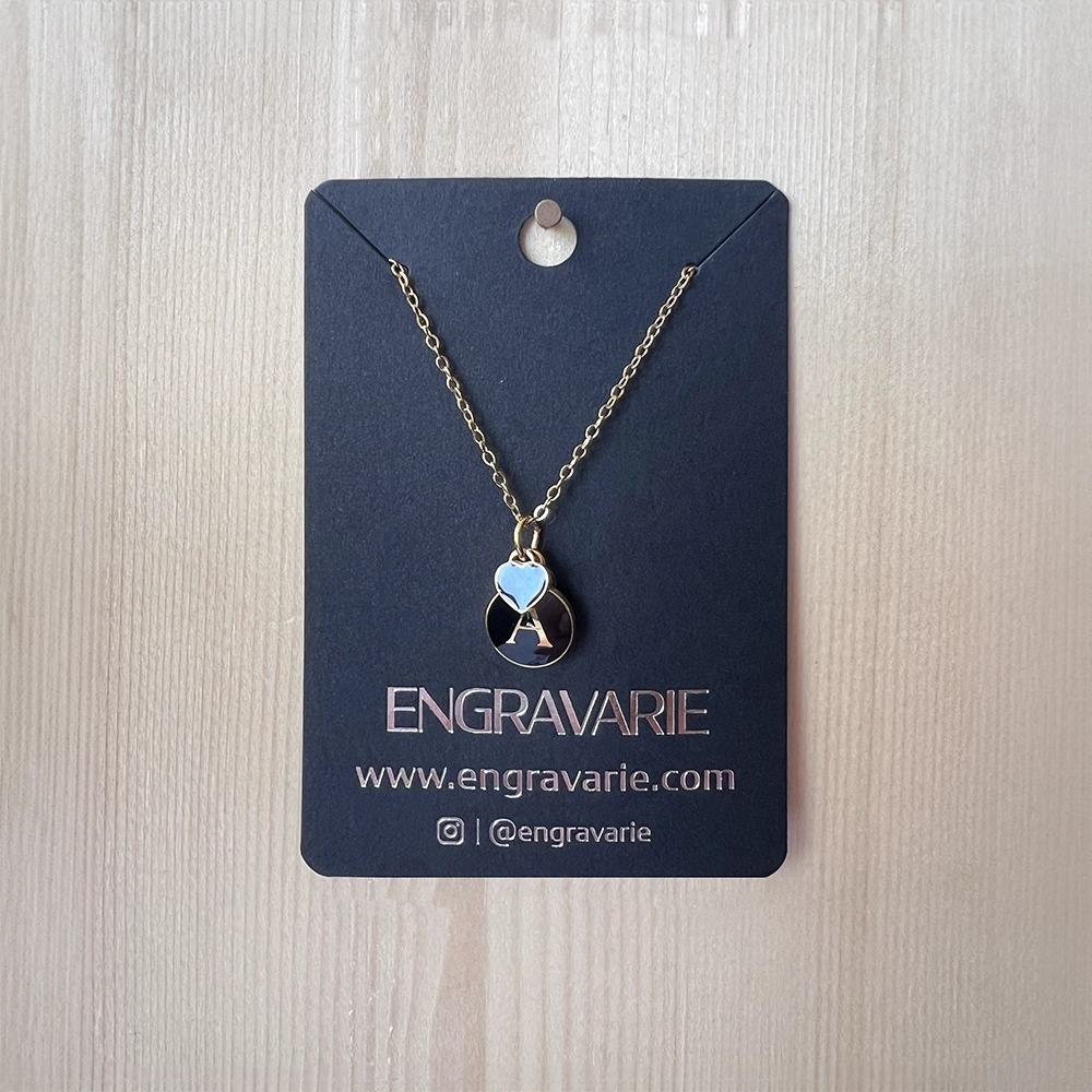 Engravarie - Black Resin Initial Necklace with Black Heart